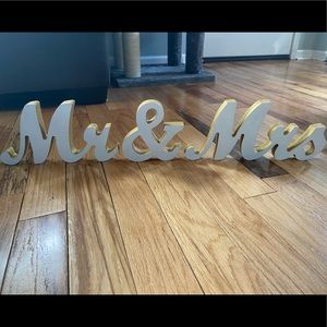 White & Gold Wooden Handmade Mr & Mrs Sign